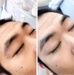 Men's before and after brow waxing and trim