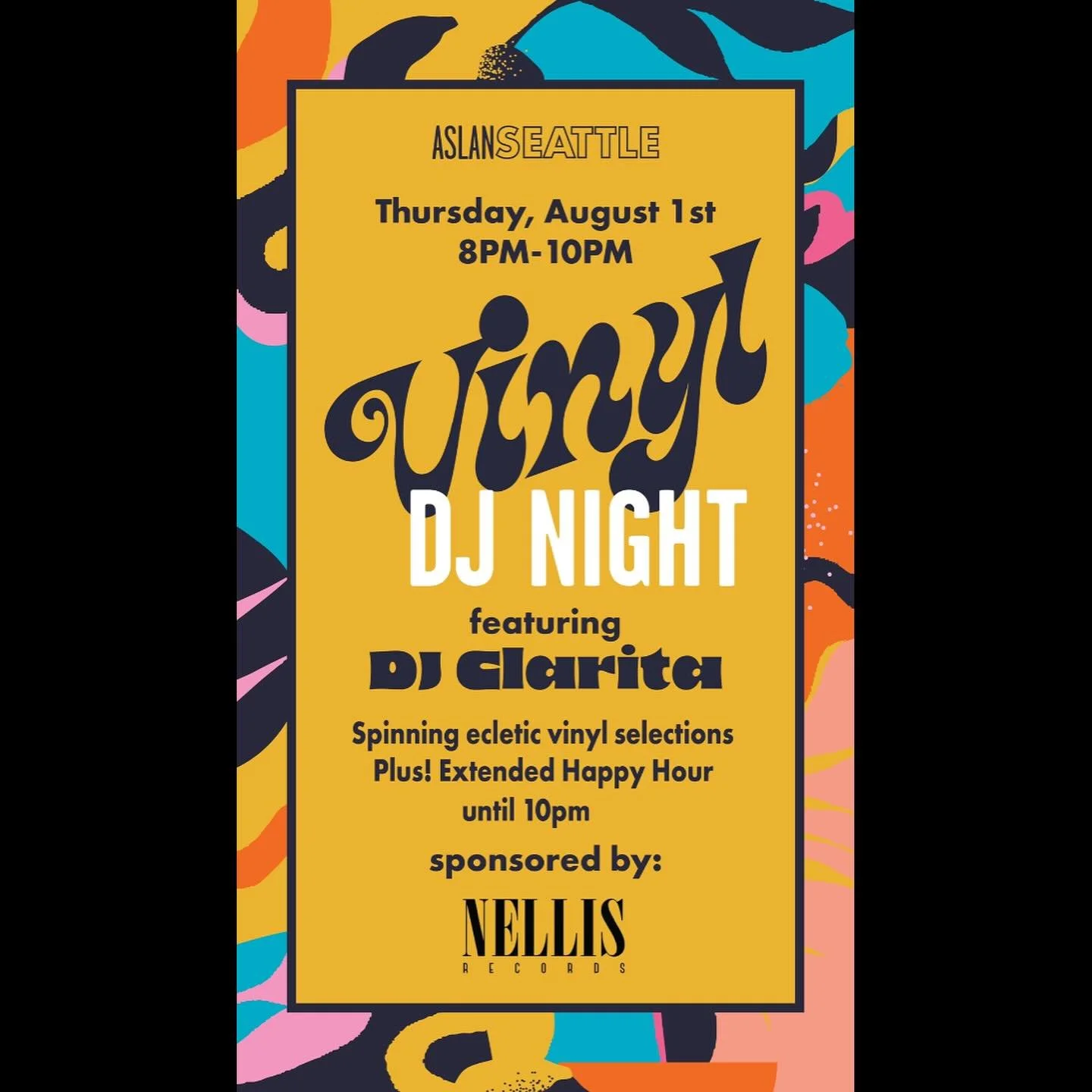 This Thursday night 🎶 I&rsquo;ll be spinning records at @aslanseattle 

New wave, space disco, summer jams, synth magic... 🎹 🪄come hang out 🩷❤️🧡🩵

Thank you @nellisrecords @occvltwax ⚡️