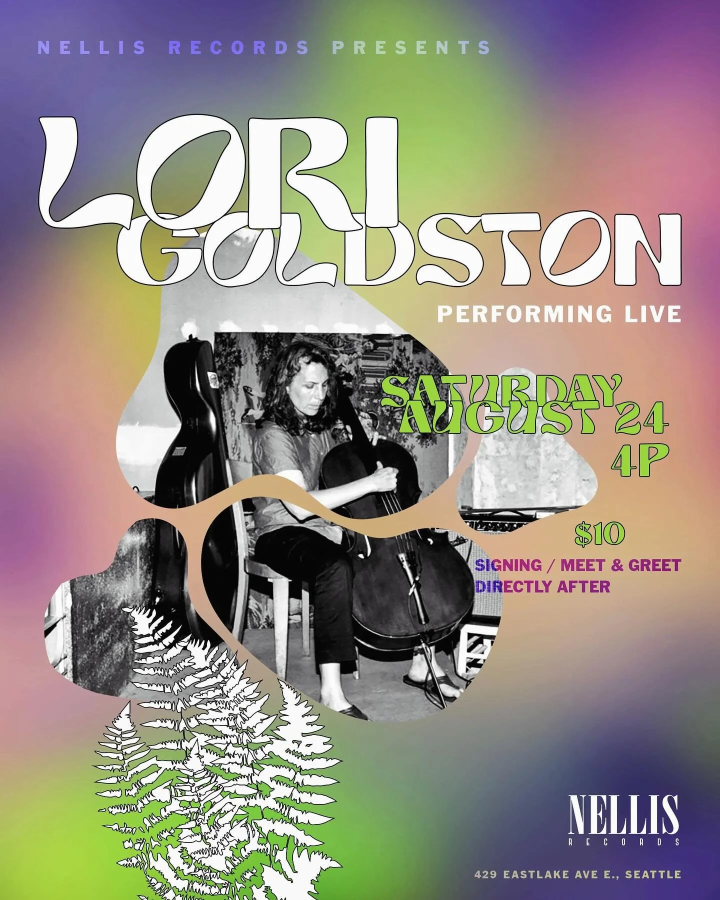 My design for the upcoming performance by cellist and composer @legoldston performing at @nellisrecords Saturday 8/24 ✨

I&rsquo;m quite frond of the fiddlehead connection 🌿 🎻 and was honored to create something for this special event 🖤

Ticket li