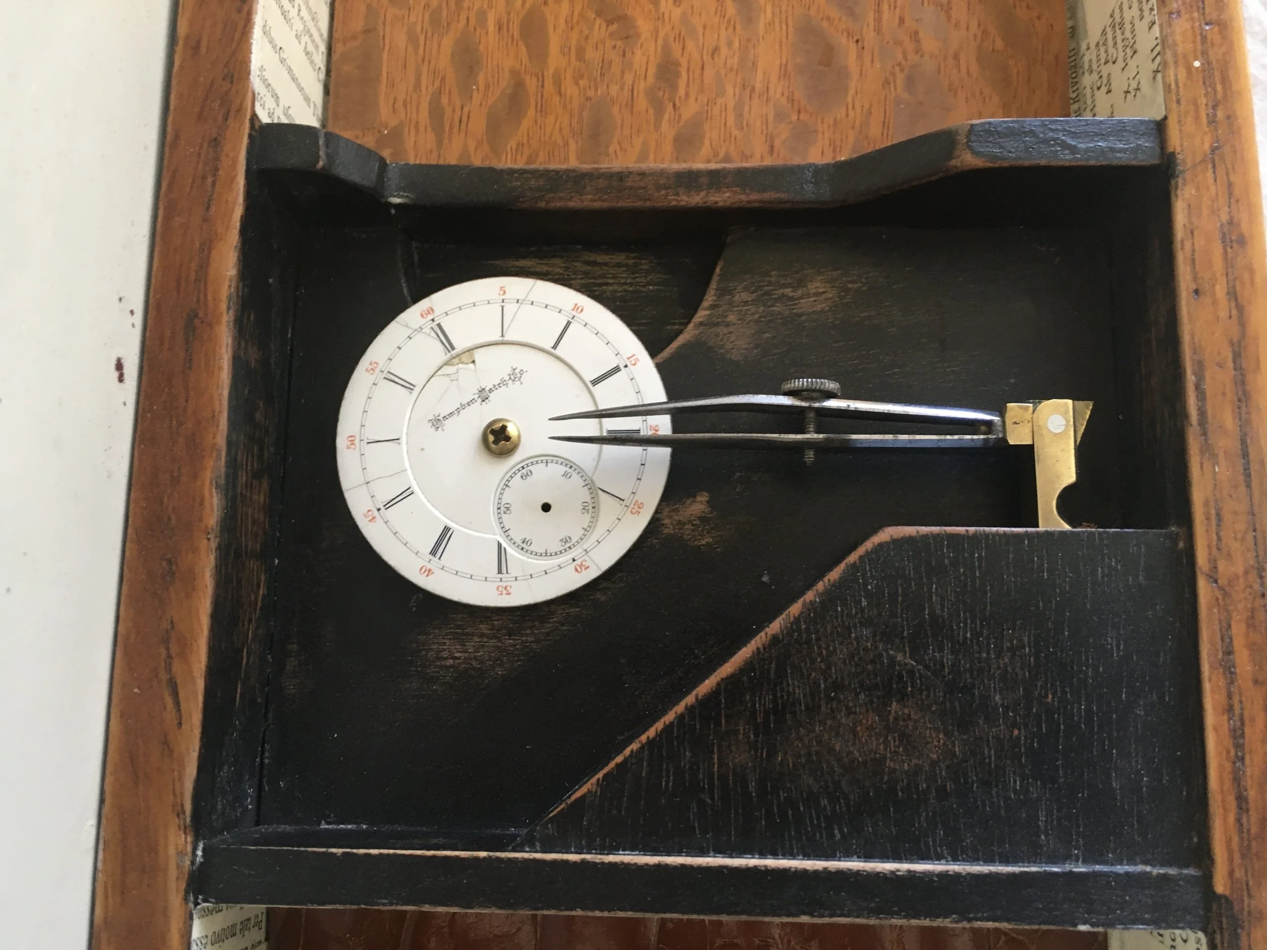  Vintage drafting equipment and a pocket watch face let you dial in the time quite precisely; this information is then transferred to the photograph. We note Beauchamp anticipated today’s time and location photo stamping by 125 years. 