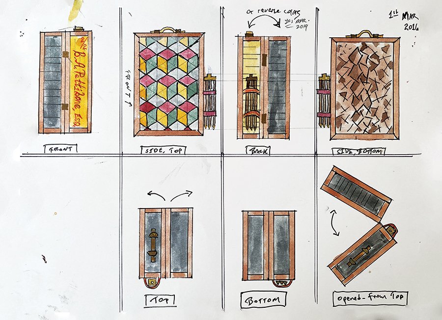 Watercolor and ink; a concept sketch for the piece made two years before construction started.