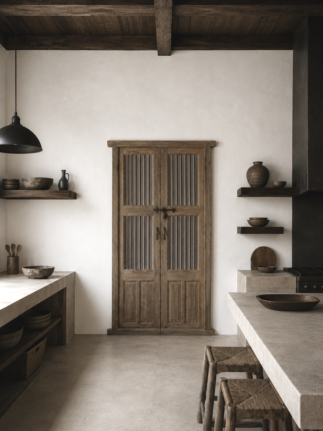TEAK DOOR WITH METAL BARS
