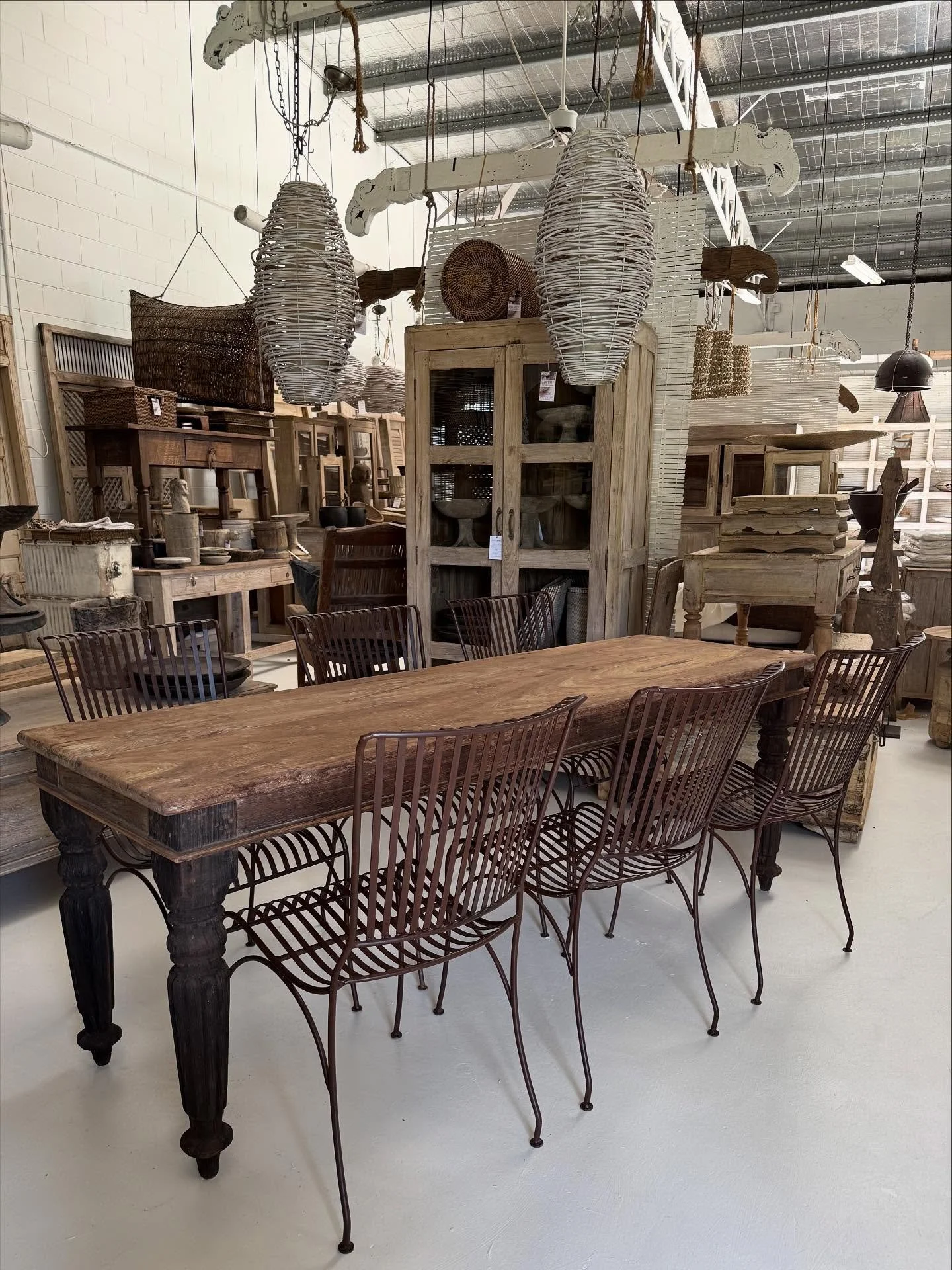Our beautiful, vintage, refractory table is full of patina and soul. 
Seats 6-8 people.