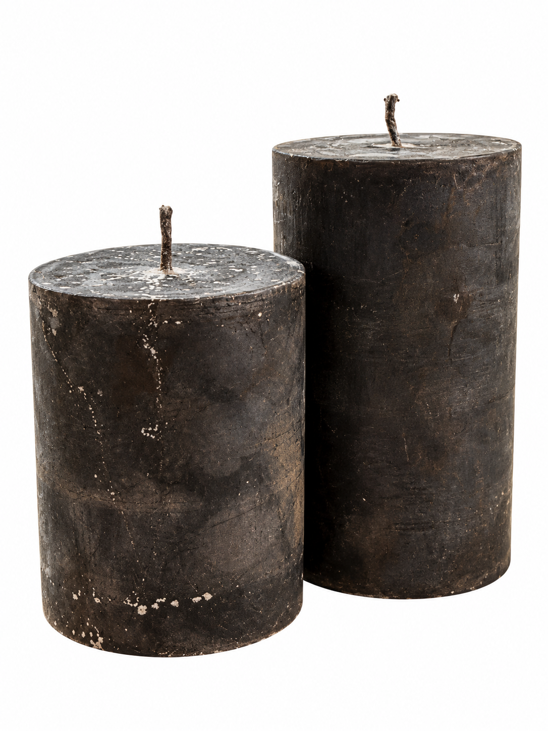 Rustic Charcoal Pillar Candles. black candle bees wax