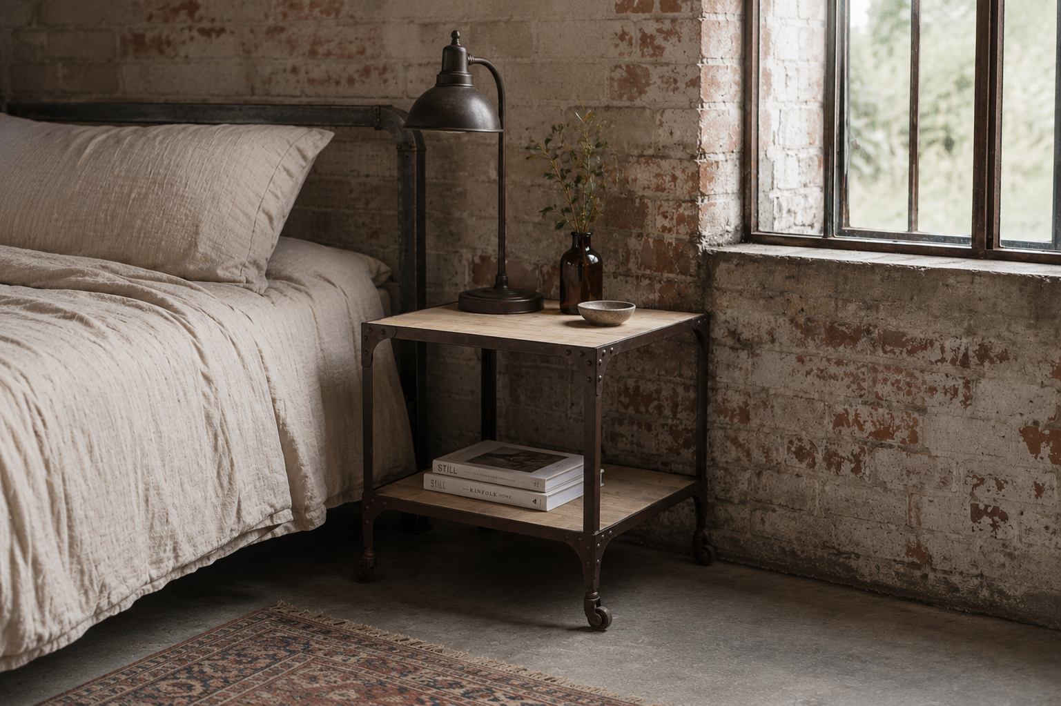 INDUSTRIAL IRON SIDE TABLE RAW FINISH
