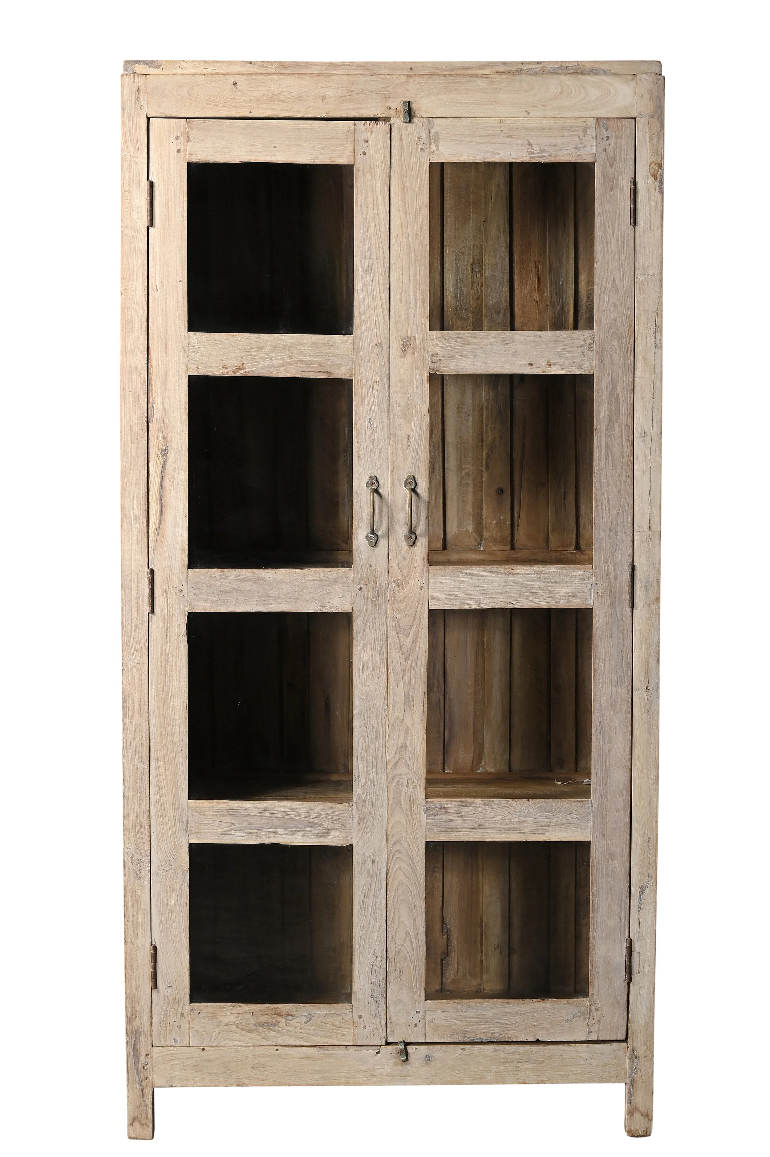 TWO DOOR GLASS CABINET SUN BLEACHED TEAK