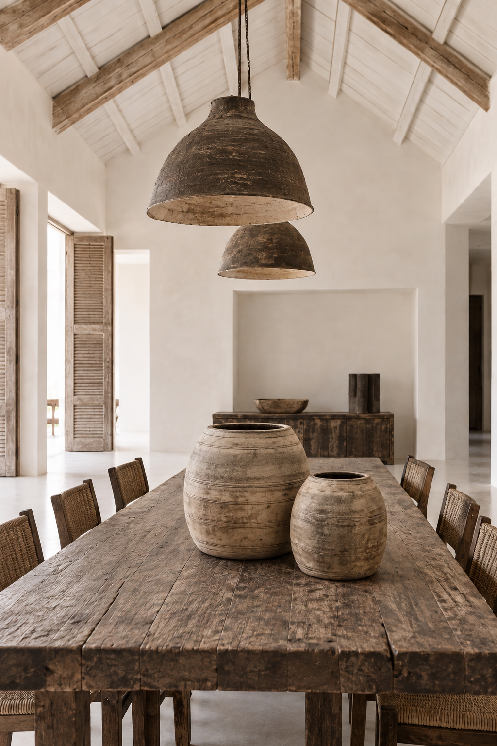 pots , industrial iron lights