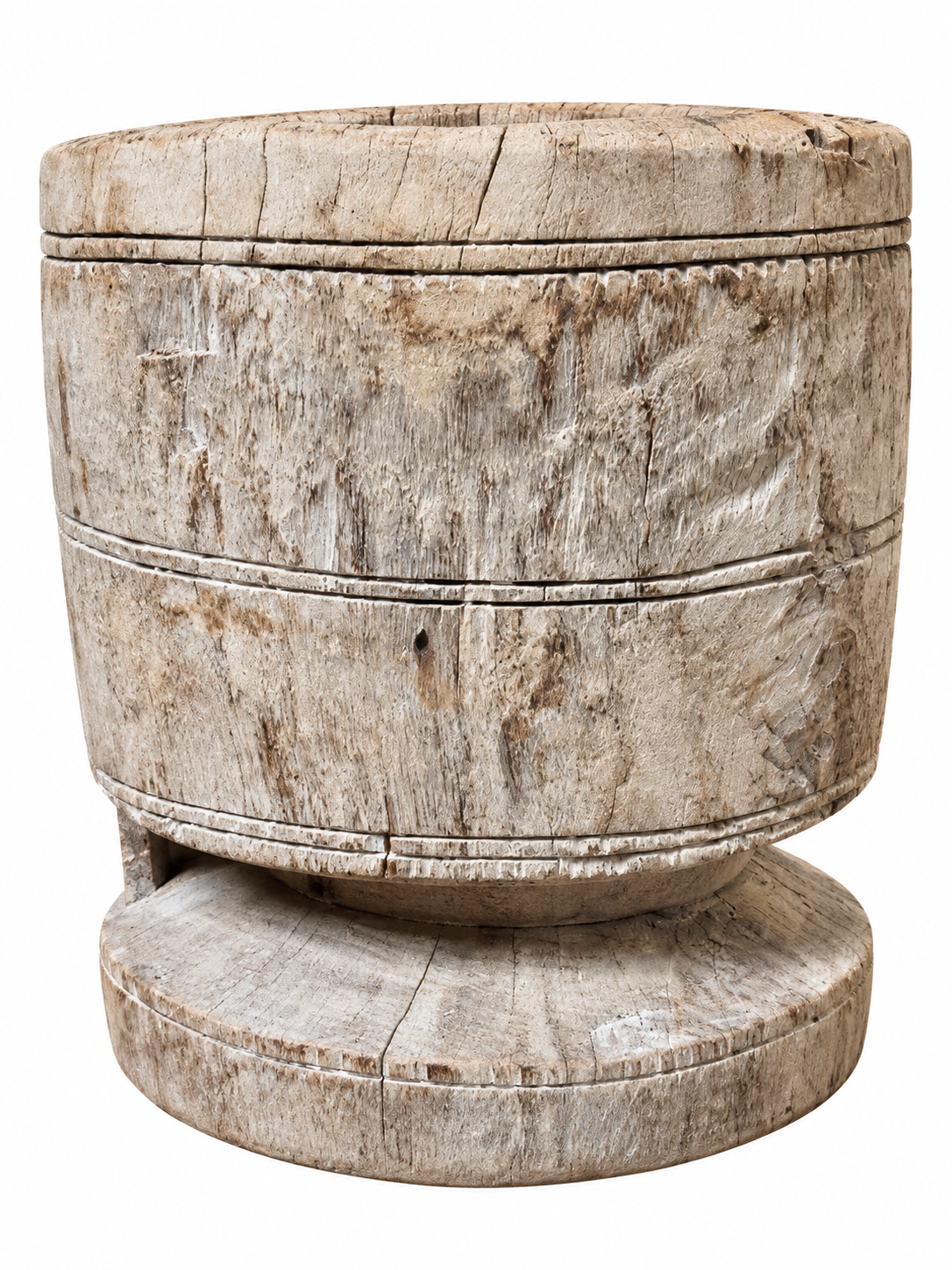 Weathered+Wooden+Mortar pot , inidan ukali timber pot