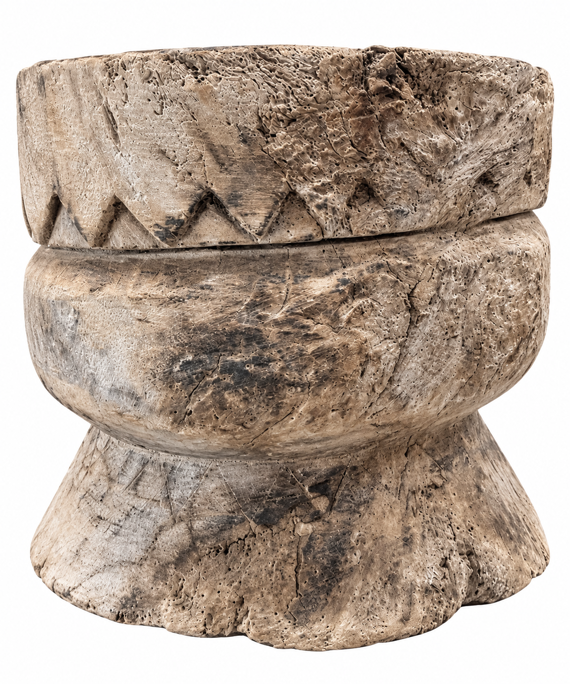 Rustic Weathered Carved Wooden pot, ukali indian pot