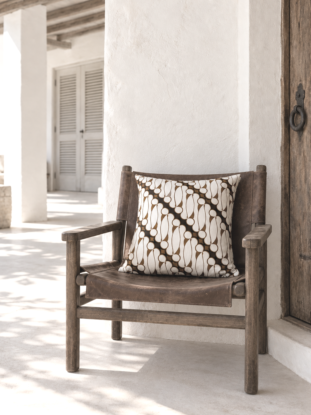 batik cushion cover, neutral coloured cushion, outdoor fabric
