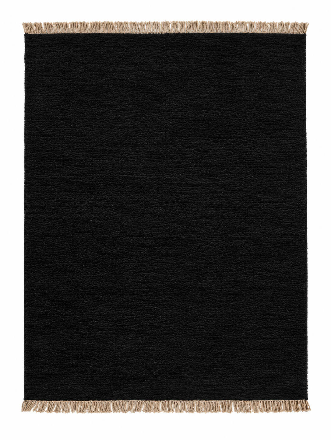 jute rug natural  fibre , Black Woven Rug with Beige Fringe ,