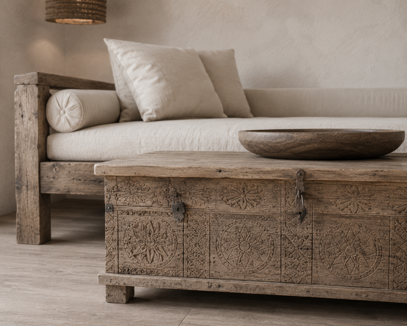 trunk coffee table , rustic sun bleached furniture byron bay