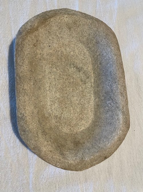 RUSTIC WHITE MARBLE OVAL BOWL / 078b