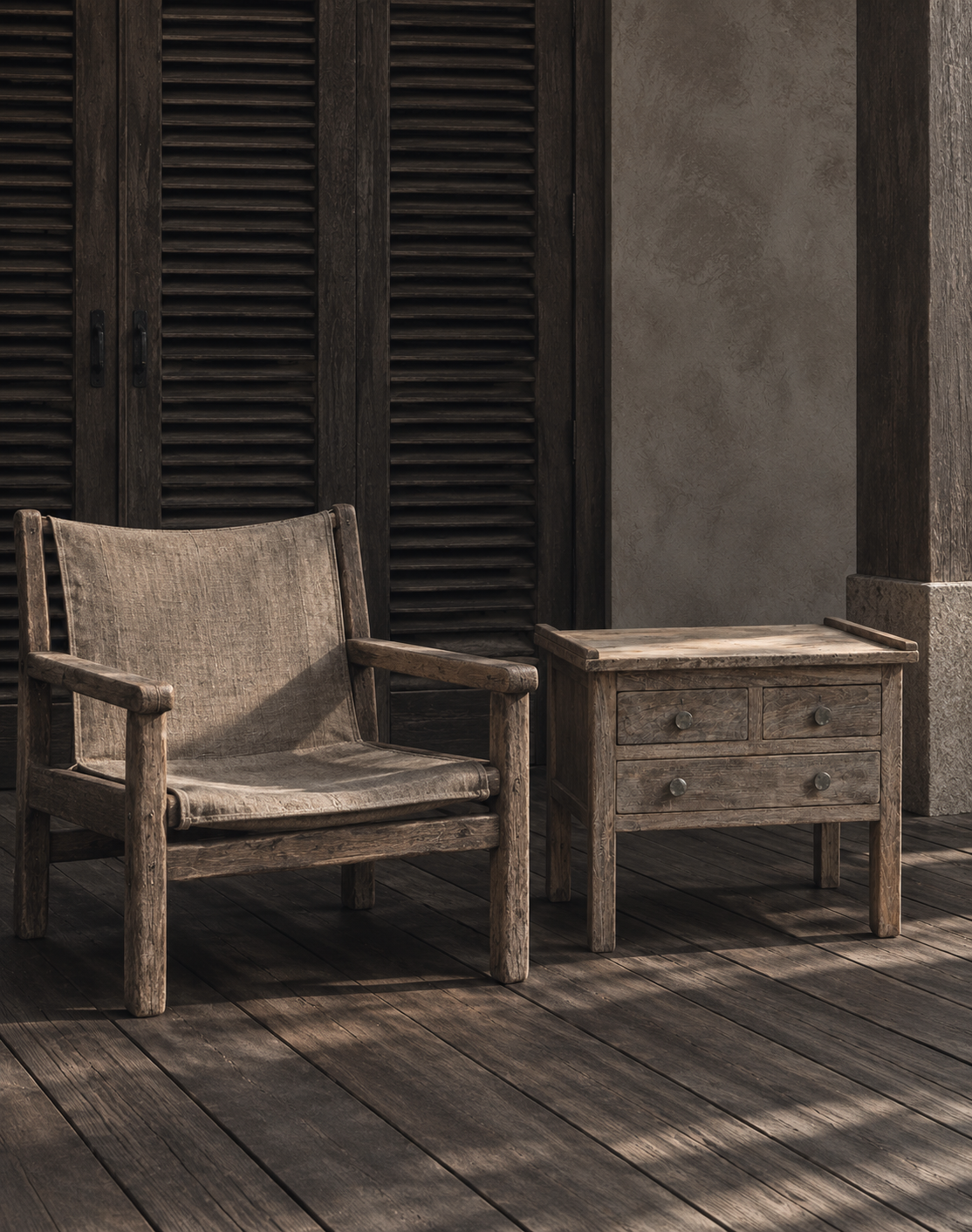 THREE DRAW VINTAGE TEAK CHEST