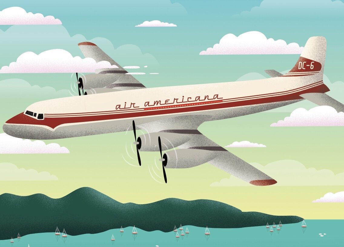 Milli jane vintage plane travel poster design in the clouds above italy