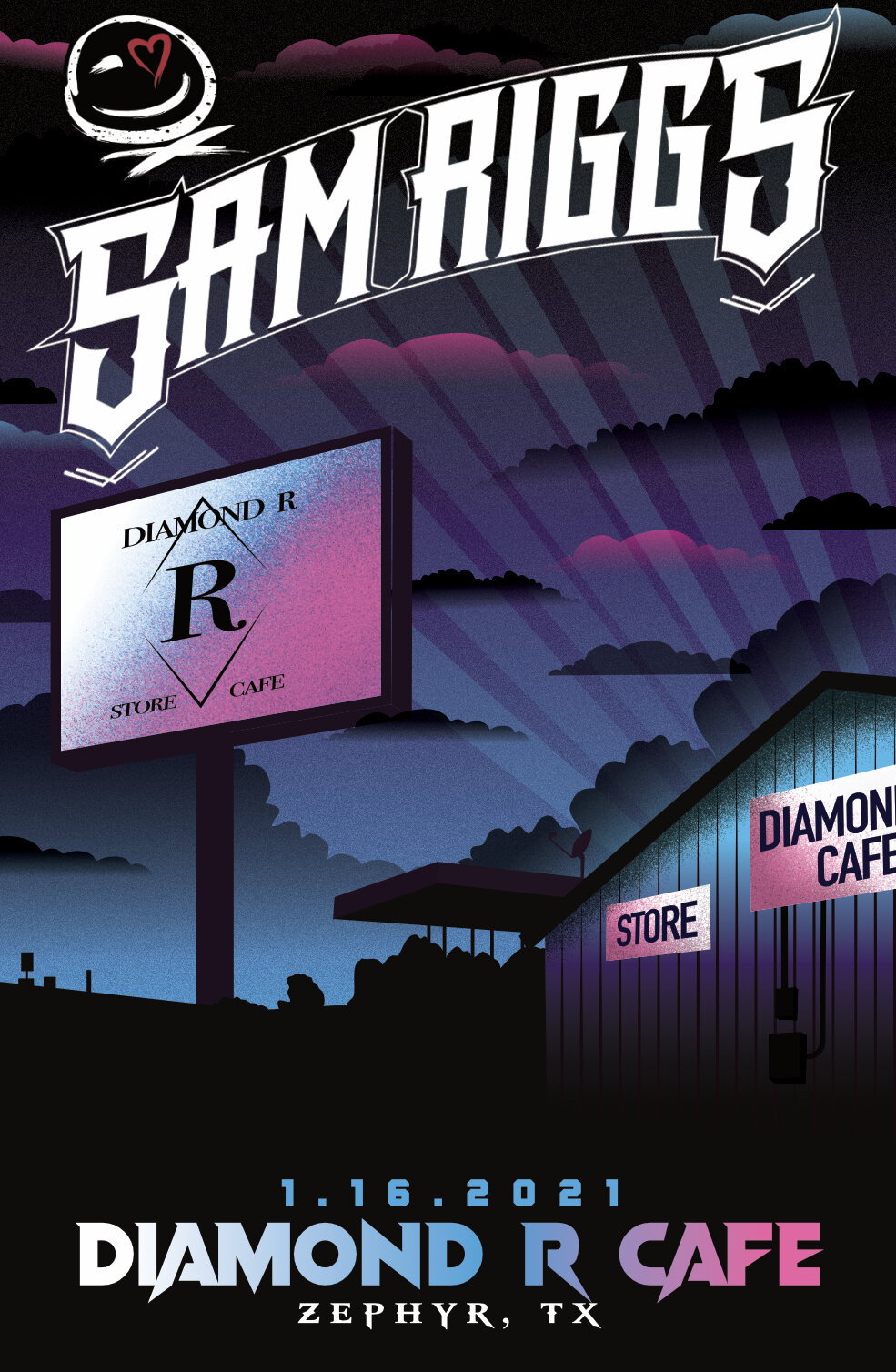 Milli jane Sam Riggs event poster diamond r cafe zephyr Texas