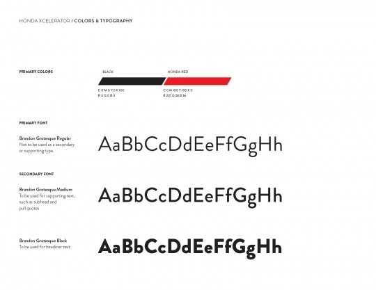 Honda Xcelerator Colors and Typography