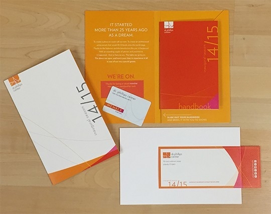 Gold Addy Award – Dr. Phillips Center Membership Fulfillment Kit – Advertising for the Arts & Sciences Collateral – Brochures / Sales Kit