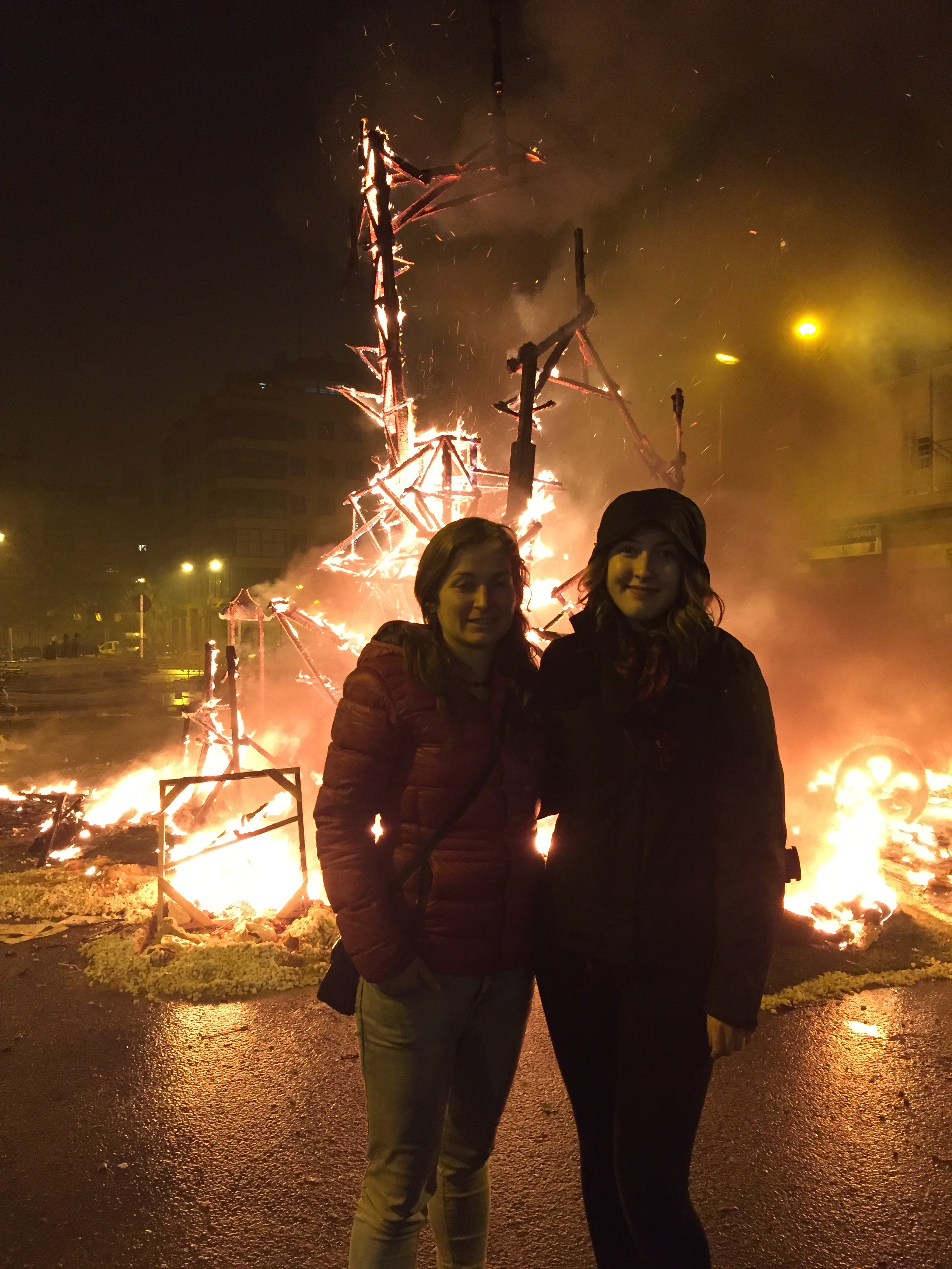 Standing with Juli after math of the Fallas characters burned