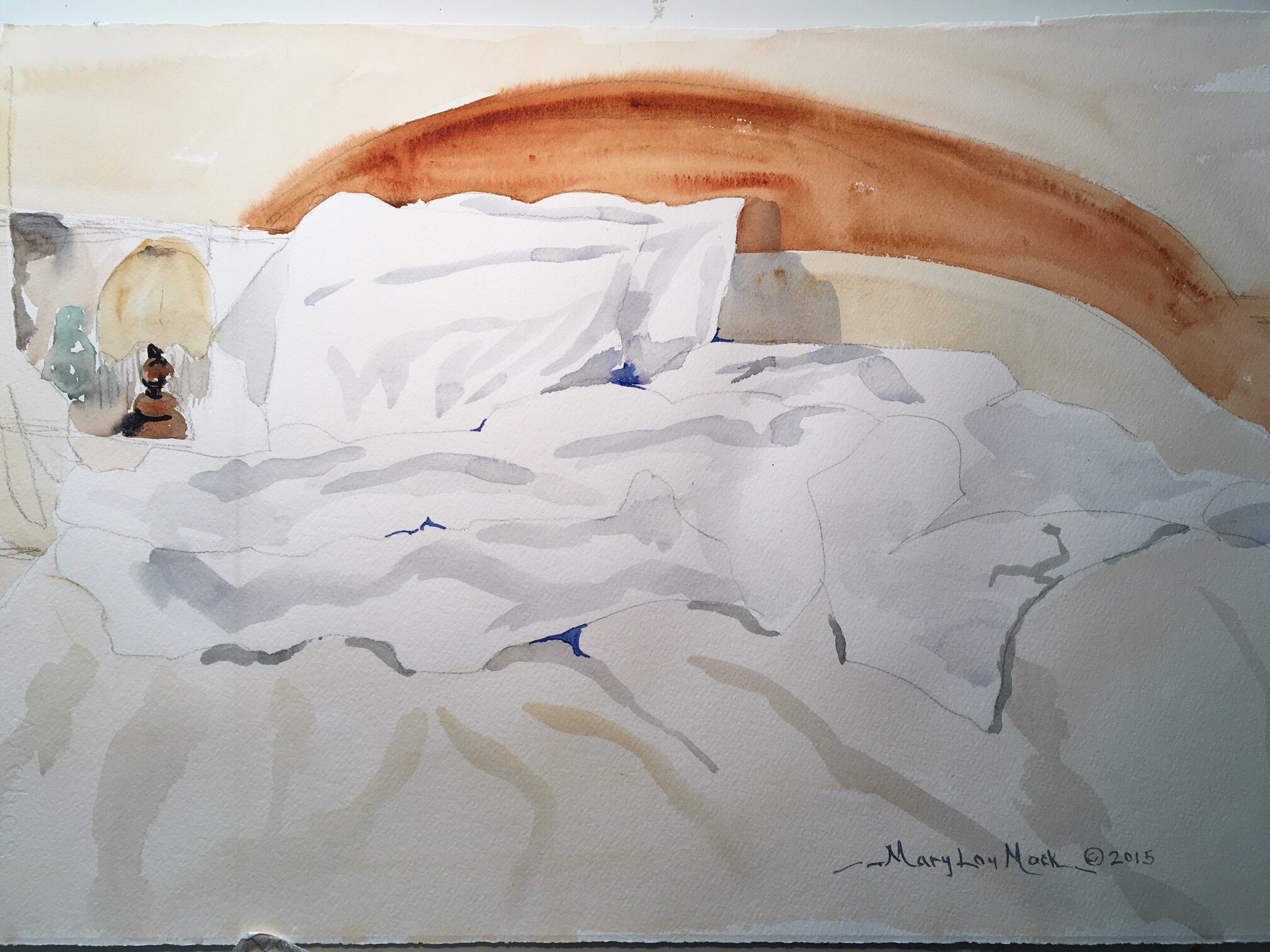 Mary Lou Mack "The Unmade Bed" Watercolor $500