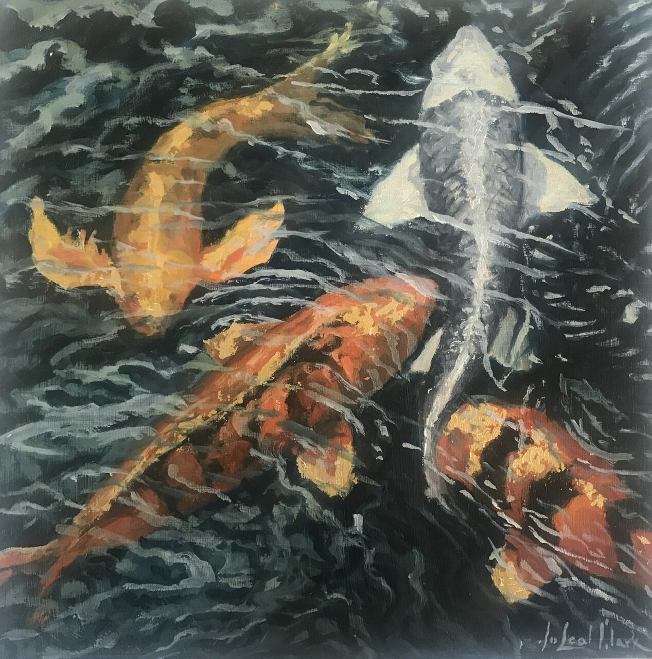 Jo Leal Clark "Koi" Oil, gold and silver leaf on panel $470