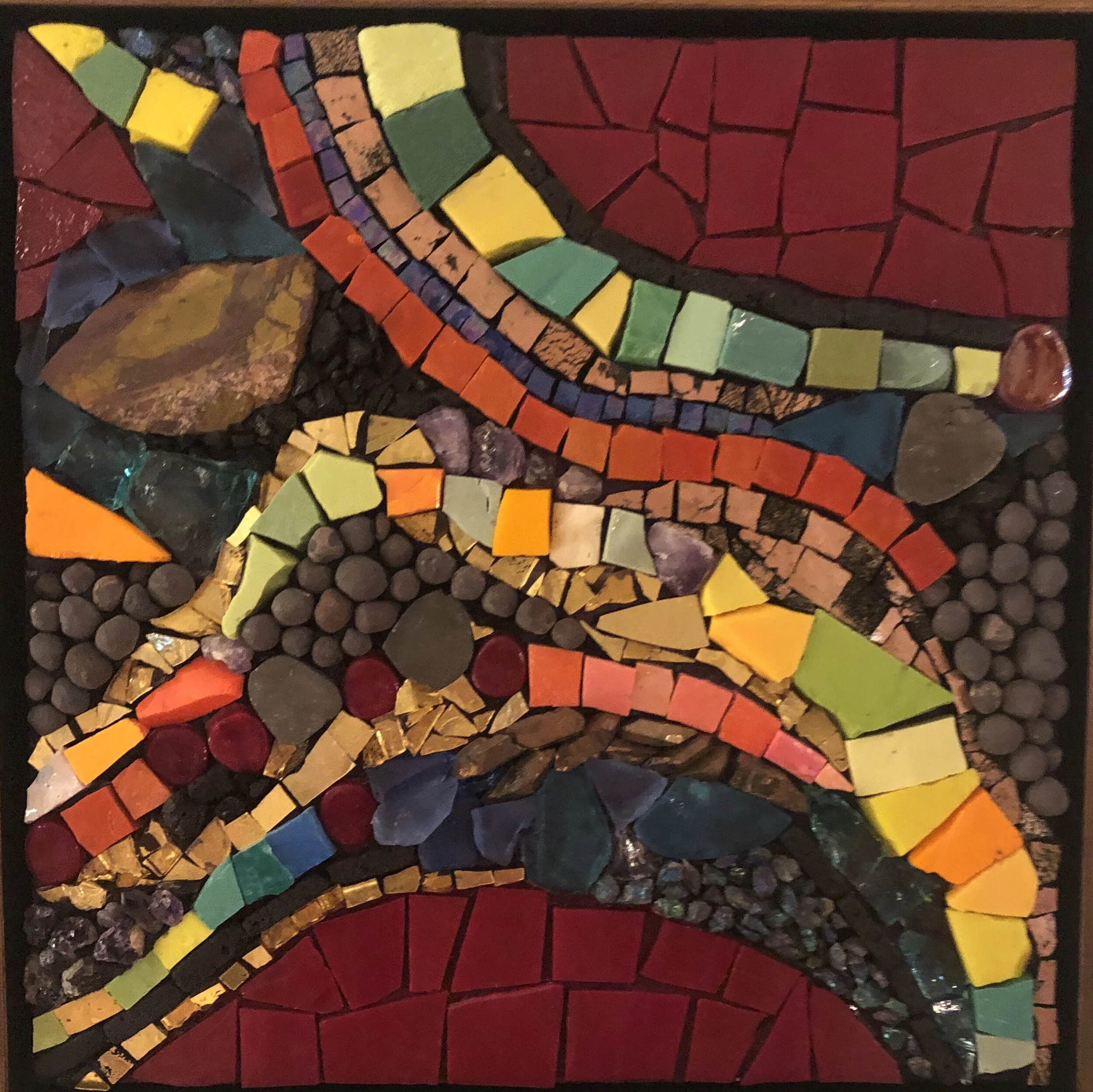 Susan	Adler	Flattening the Curve	Mosaic	 $550 	13 in square framed