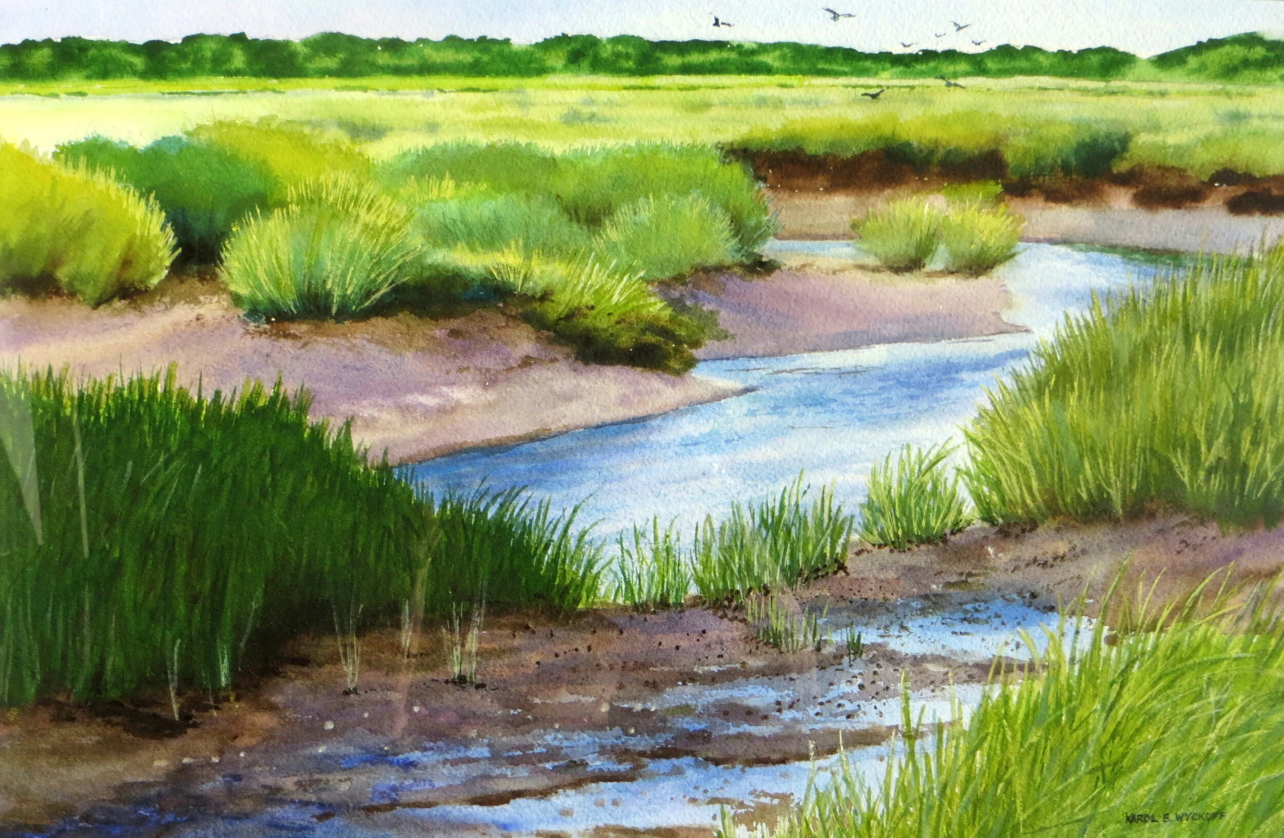 Karol	Wyckoff	Marshside Creek	Watercolor	 $1,250 	28" X 26"