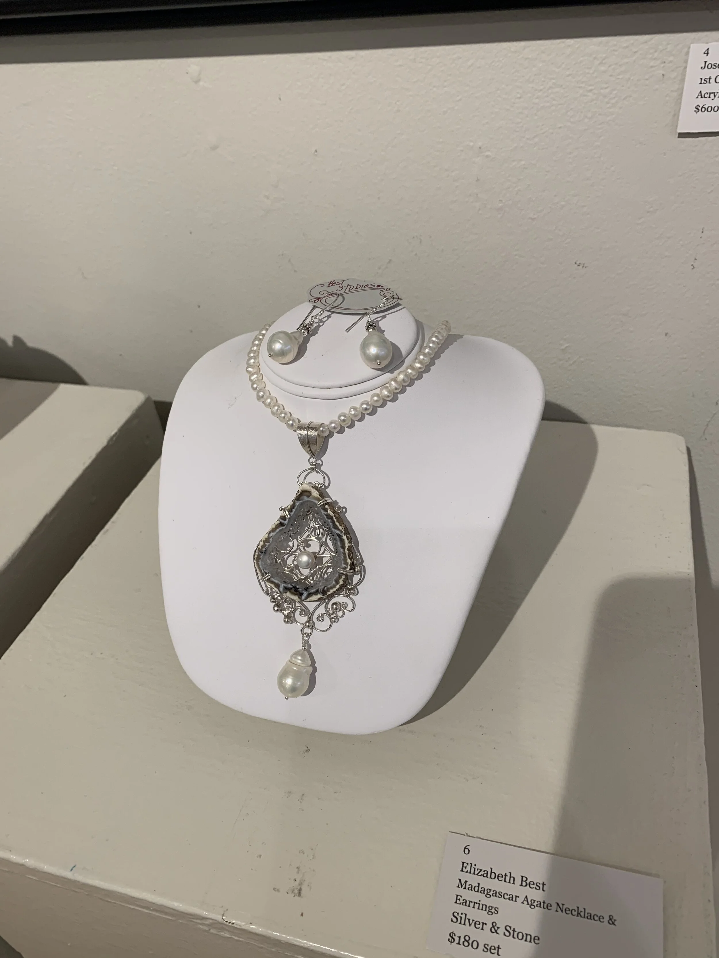 Elizabeth	Best	Madagascar Agate Necklace & Earrings	Silver & Stone	 180 set 	22" necklace