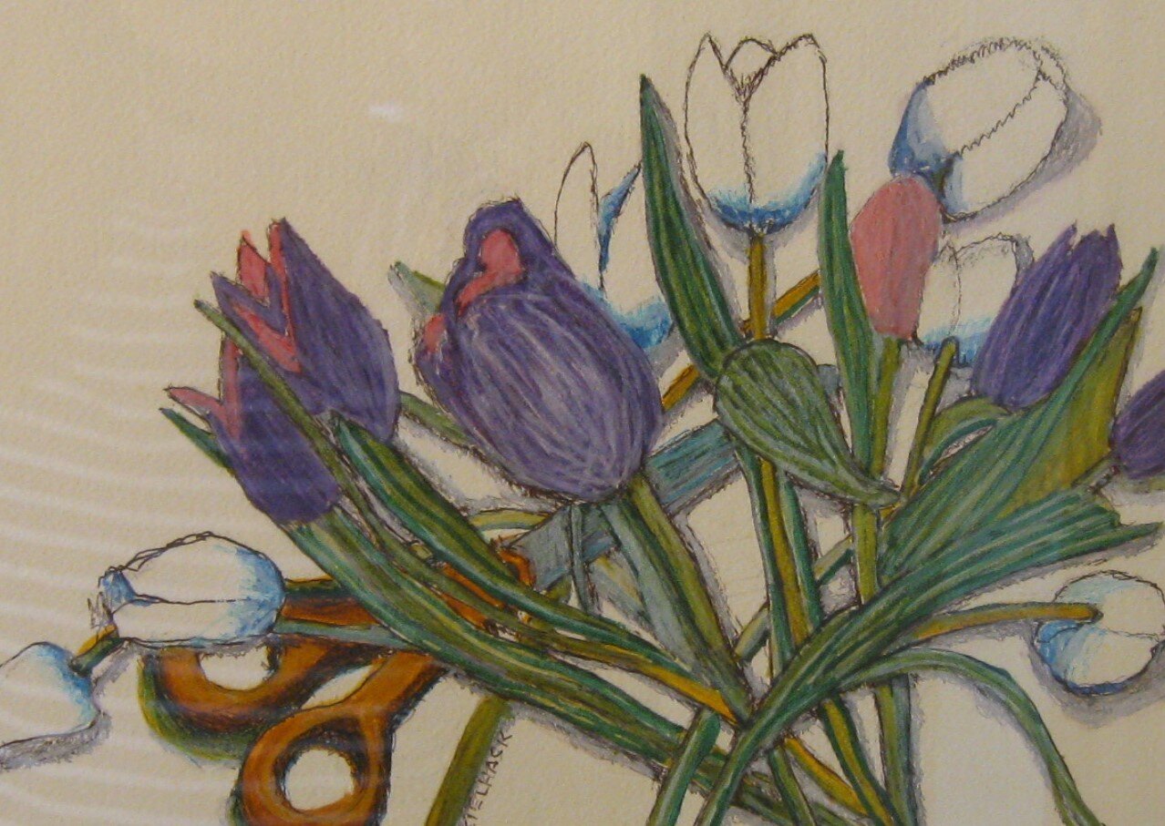 #32 Pam	Kielhack	Purple & White	India Ink & Colored Pencil	 $300 	Maryalice Eizenberg