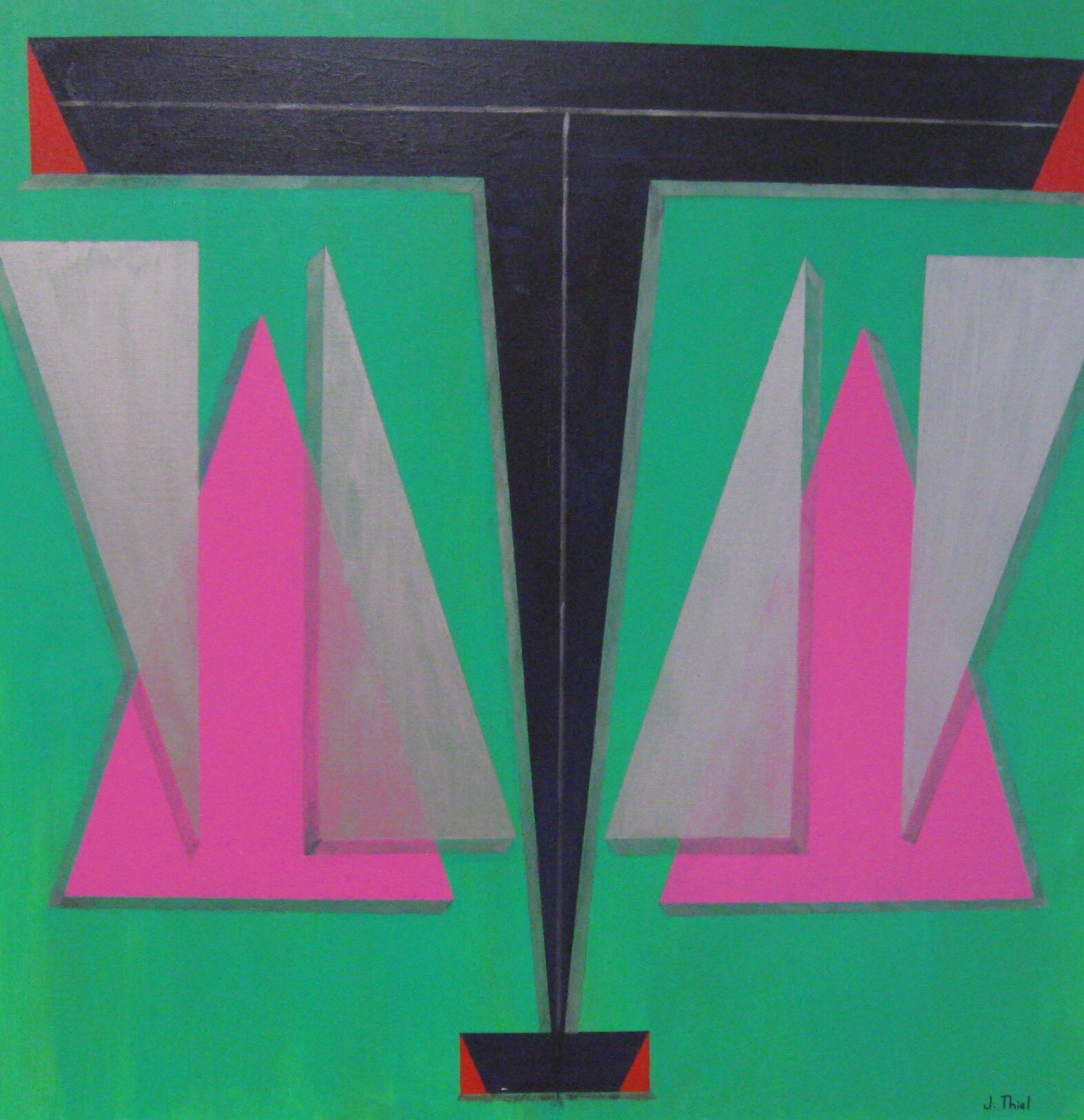 #43 Jim	Thiel	Triangles Floating on Green	Acrylic	 $275 	Steve Kennedy