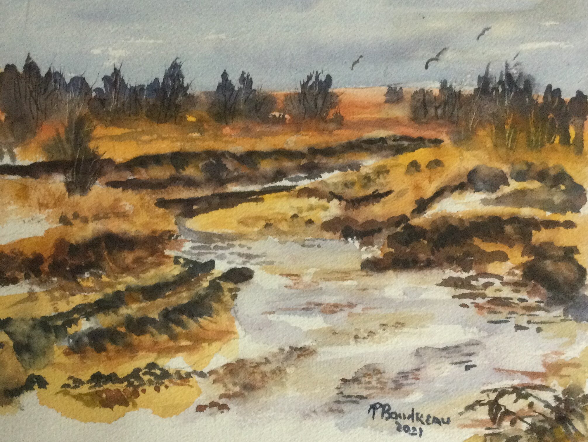 #65 Phyllis 	Boudreau	Paine’s Creek	Watercolor	 $135 	Robert Mesrop