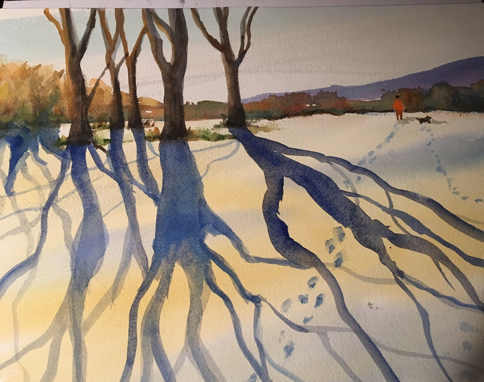 #69 Pat	Steiner	Winter Walk	Watercolor	 $195 	Robert Mesrop