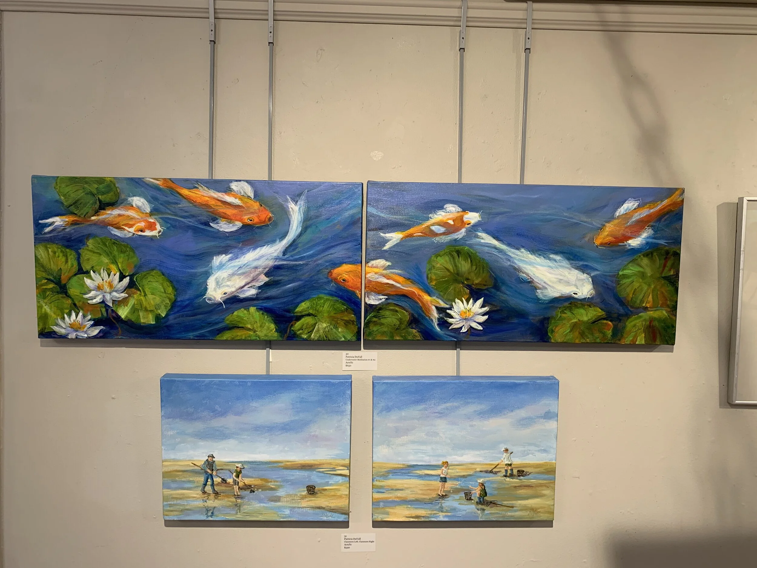 Patricia	DuVall	Underwater Meditation #1 and #2	Acrylic	 $650  &  Clammers Left, Clammers Right 	Acrylic	 $590 