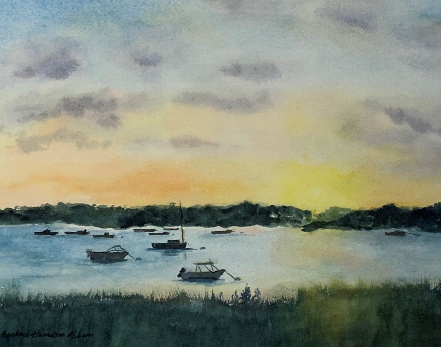 Barbara Hamilton	Gibson	Oyster Pond Sunset	Watercolor	 $225 