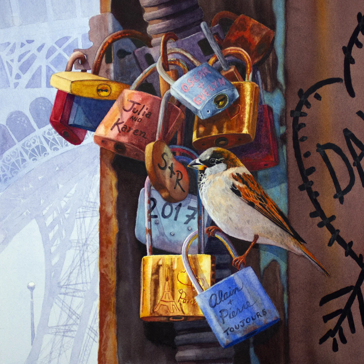 Honorable Mention -Ann	Hart	Love Locks	Transparent Watercolor	$1500