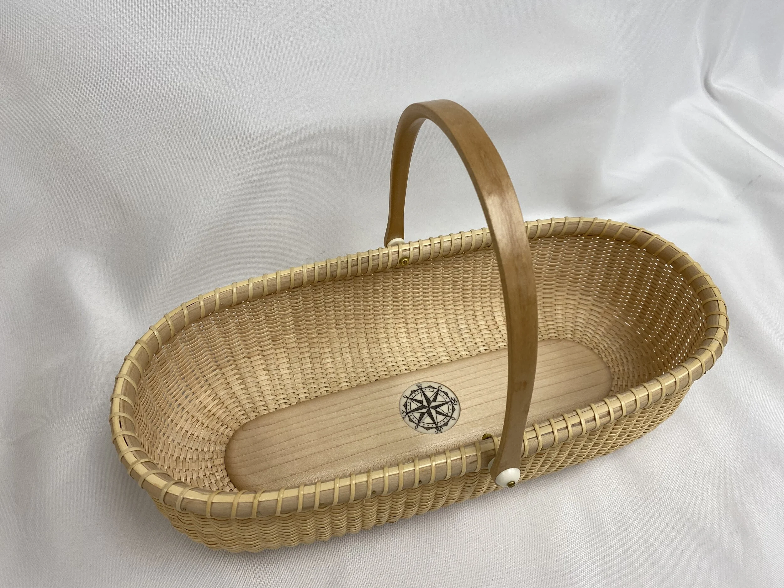 Maple Nantucket Basket- Scrimshaw Compass Rose $350