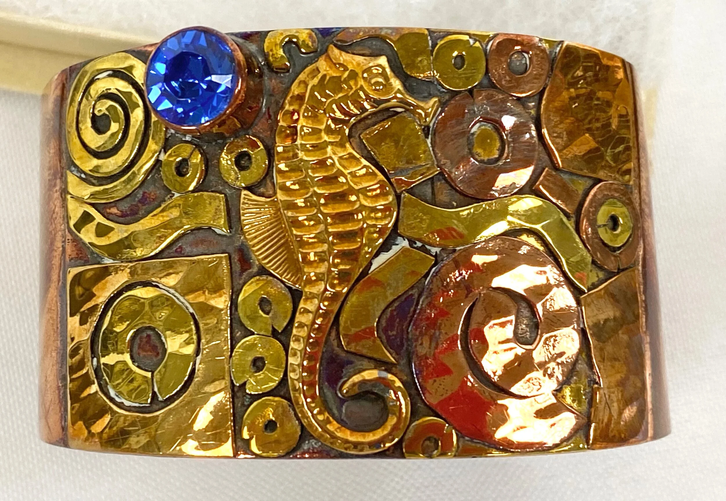 Copper & Brass Cuff w/ Blue Topaz- Bracelet $115