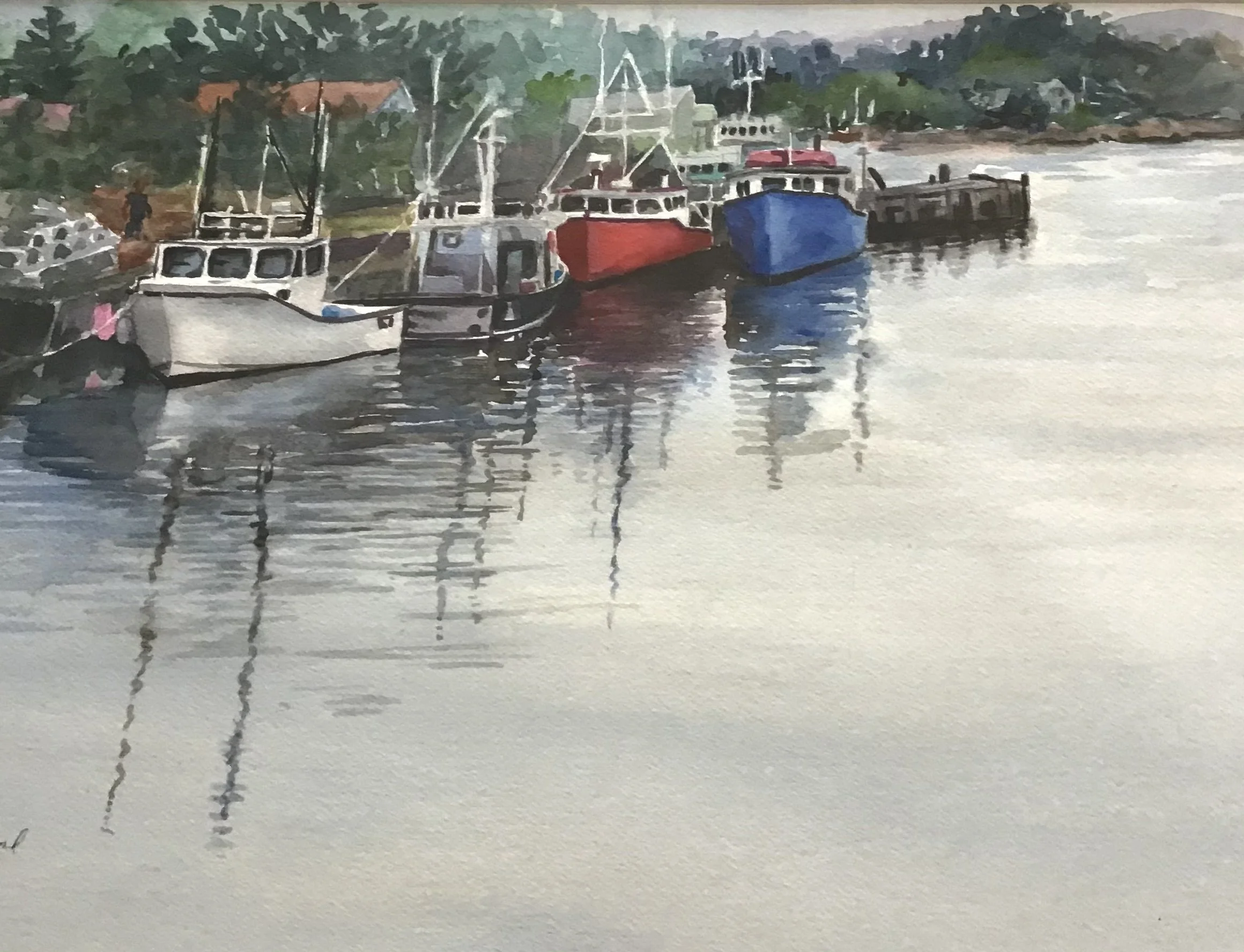 Watercolor Second Place: Natalie Stafford - Boats in the Harbor 