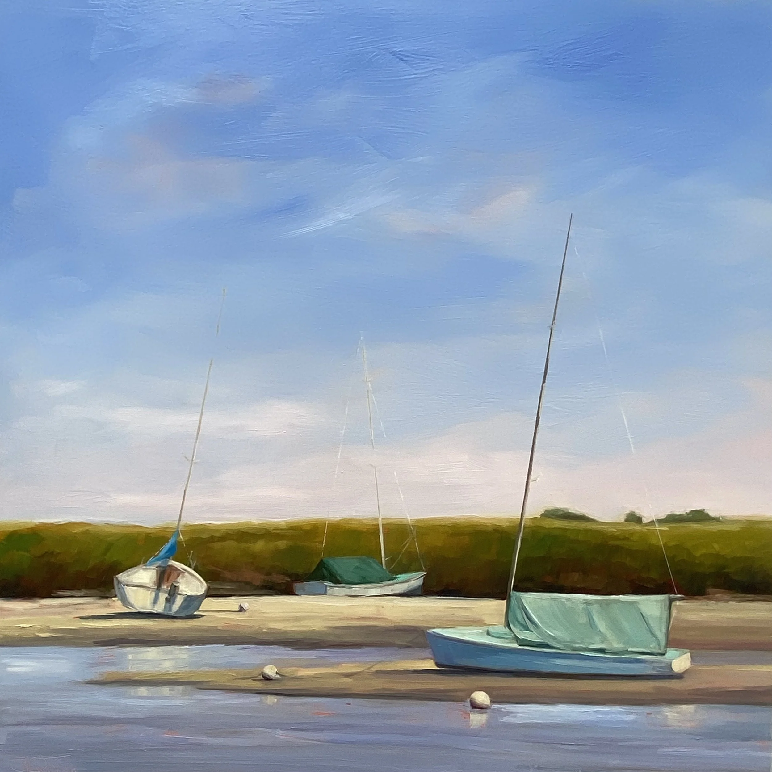 Oil Second Place:  Joanne Quinn -Three Boats, Boat Meadow 