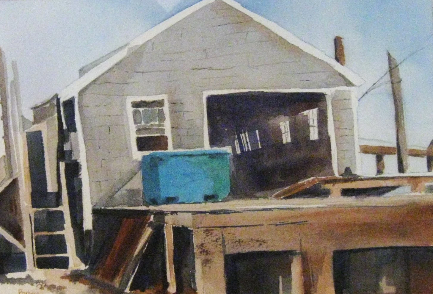 2nd Place Watercolor  Barbara Gibson- Historical Memory: Stage Harbor Pier 