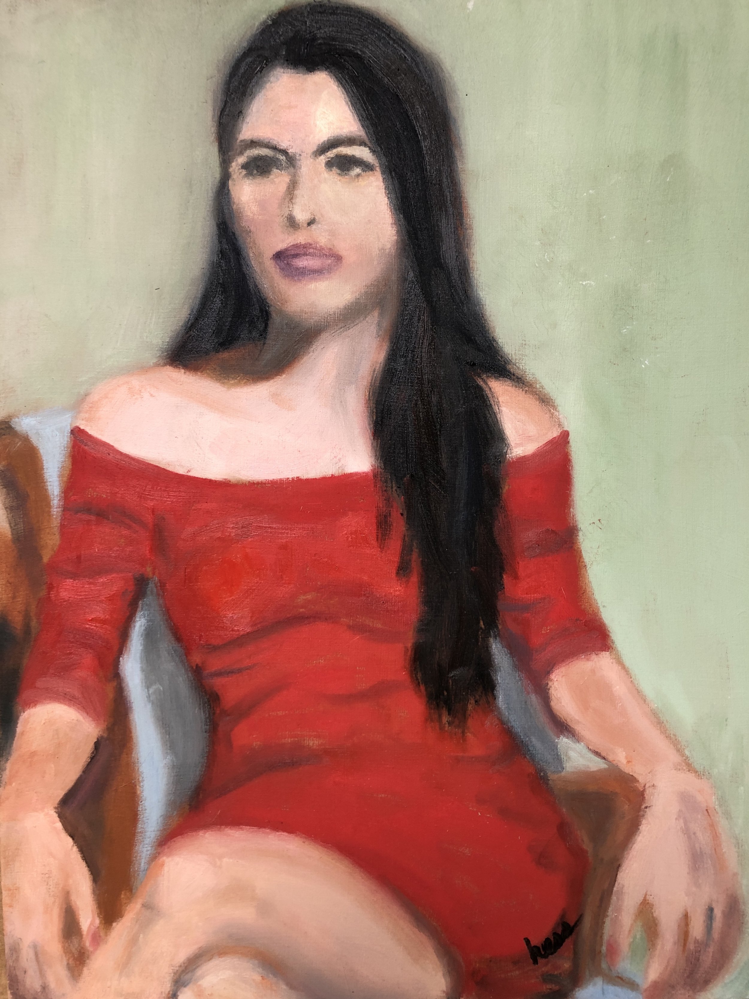 Catherine	Hess-	Lady in Red,	Oil	 $600 