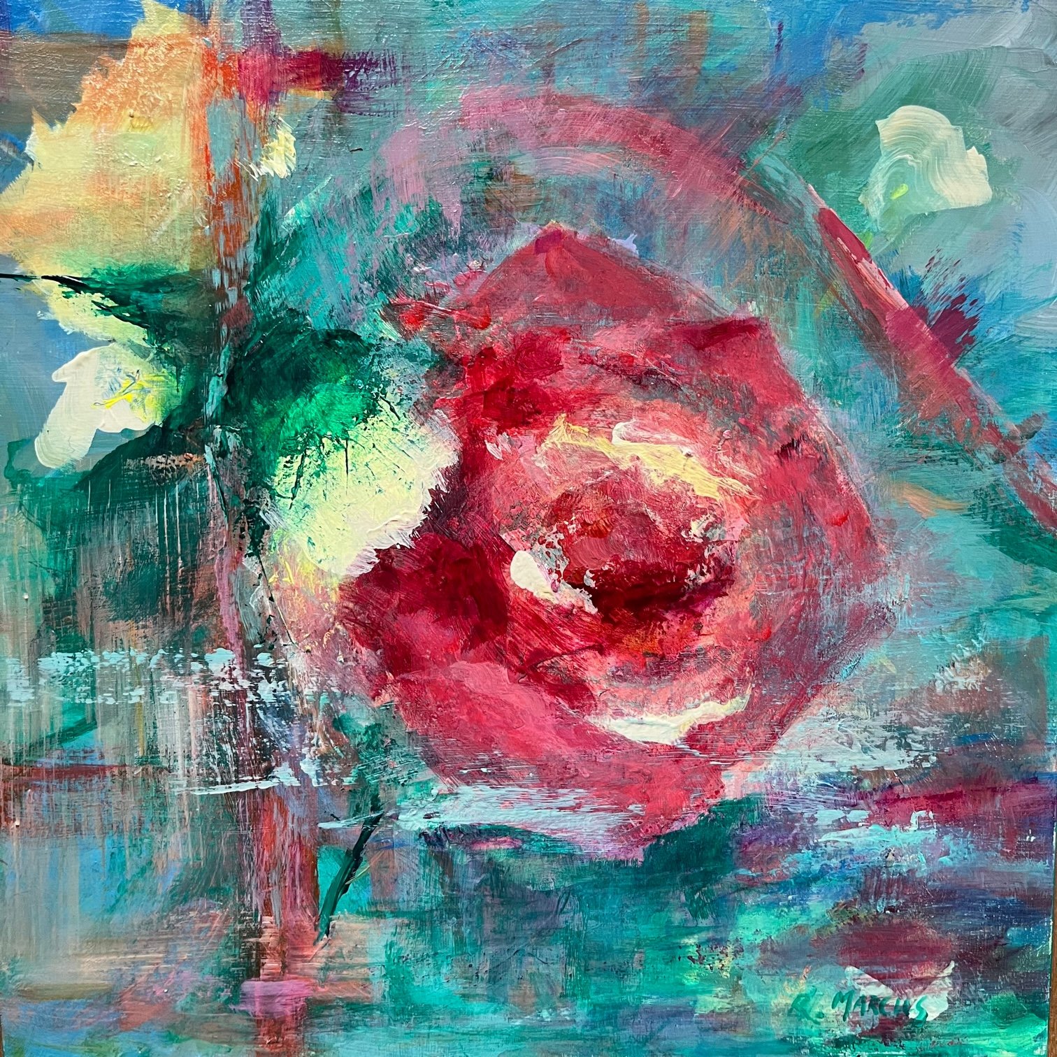 Rory	Marcus-	Red Rose Peeking,	Acrylic	 $180 