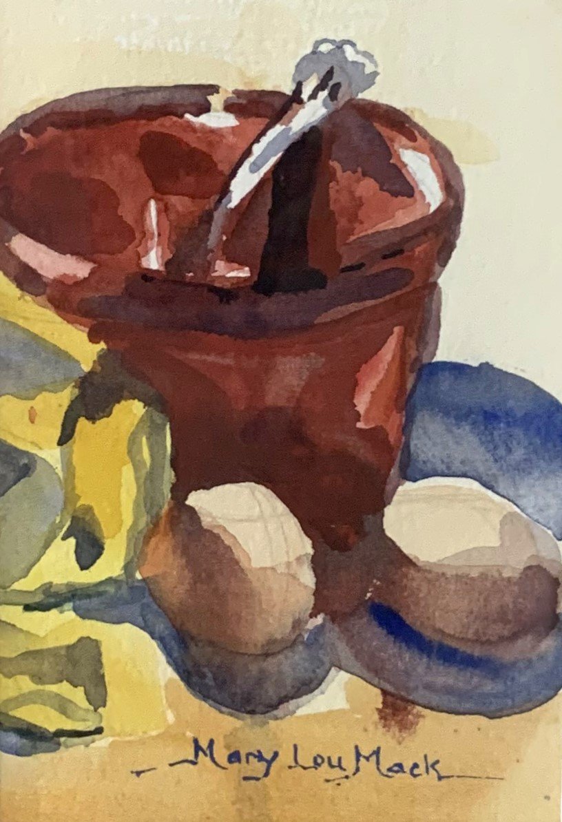 Mary Lou	Mack-	Red Bowl,	Watercolor	 $85 