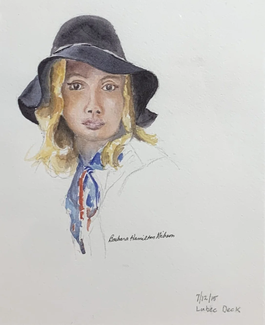 Watercolor/Pastel category- First Place Barbara Gibson, Girl with Black Hat, Watercolor 