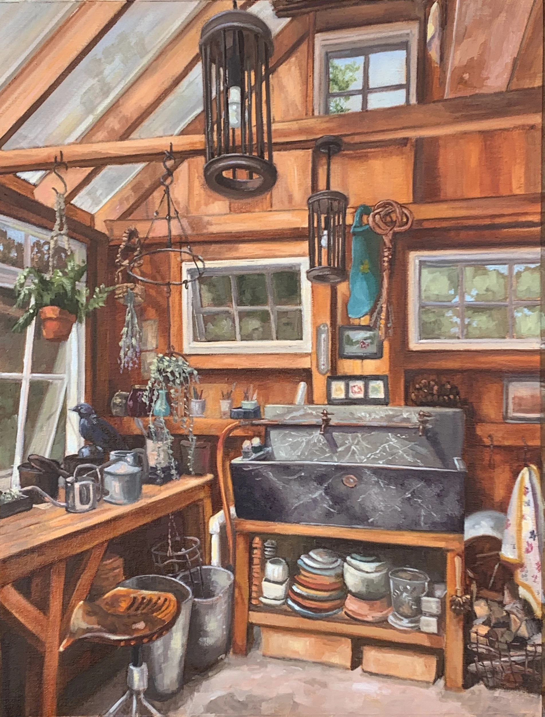 Oil/Acrylic category- First Place- Paula David, The Potting Shed, Oil