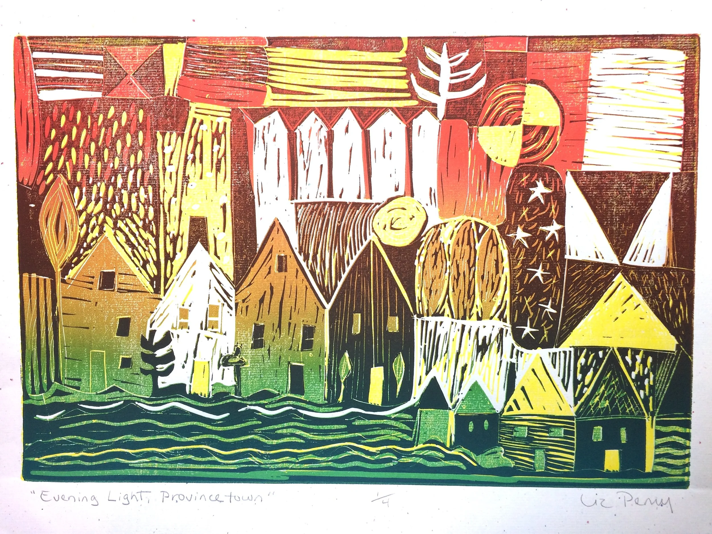 Liz	Perry-	Early Light Provincetown, 	Linocut Print	 $700 