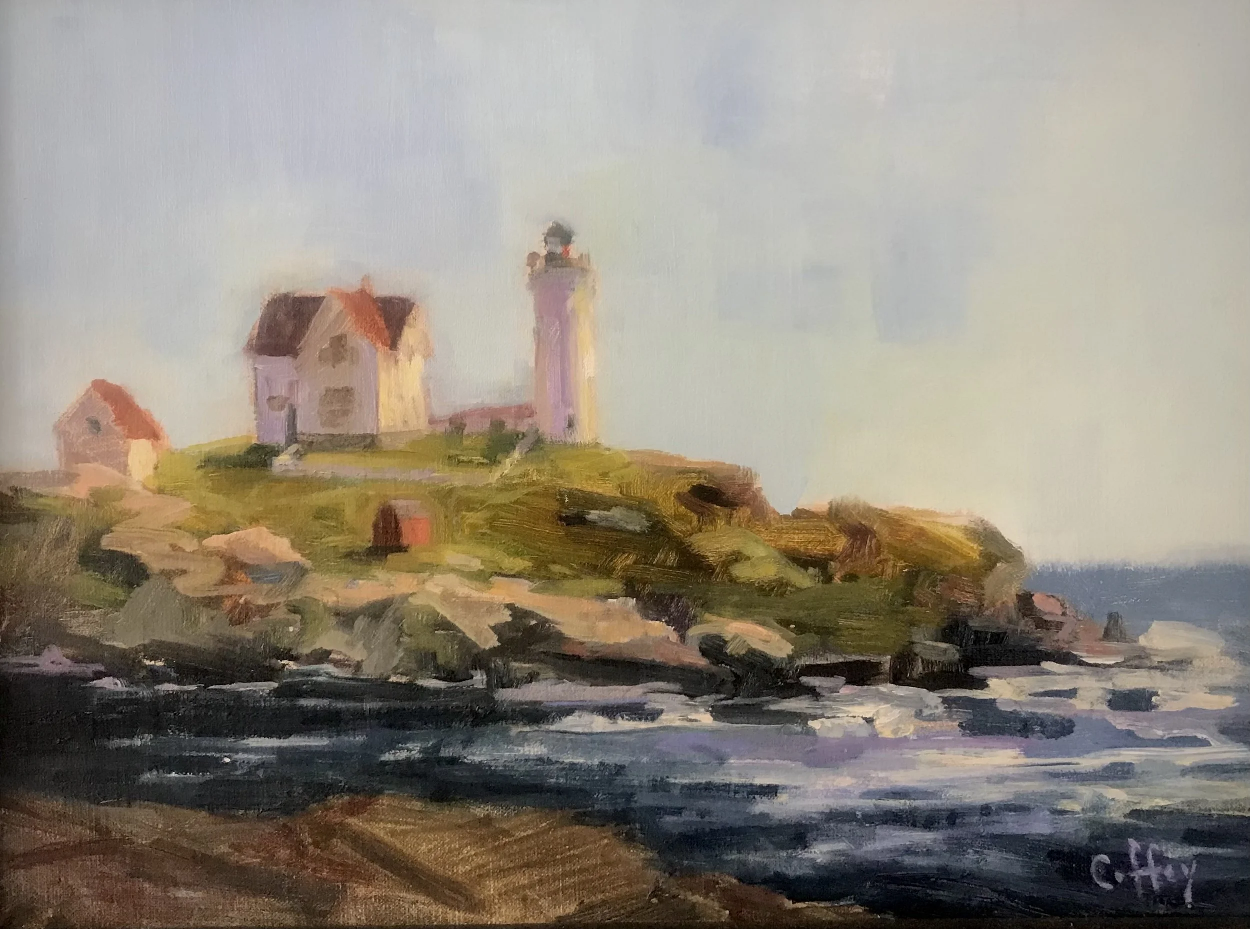 Oil 2nd Place- #31 Lyn Coffey- Nubble Lighthouse, York Maine 