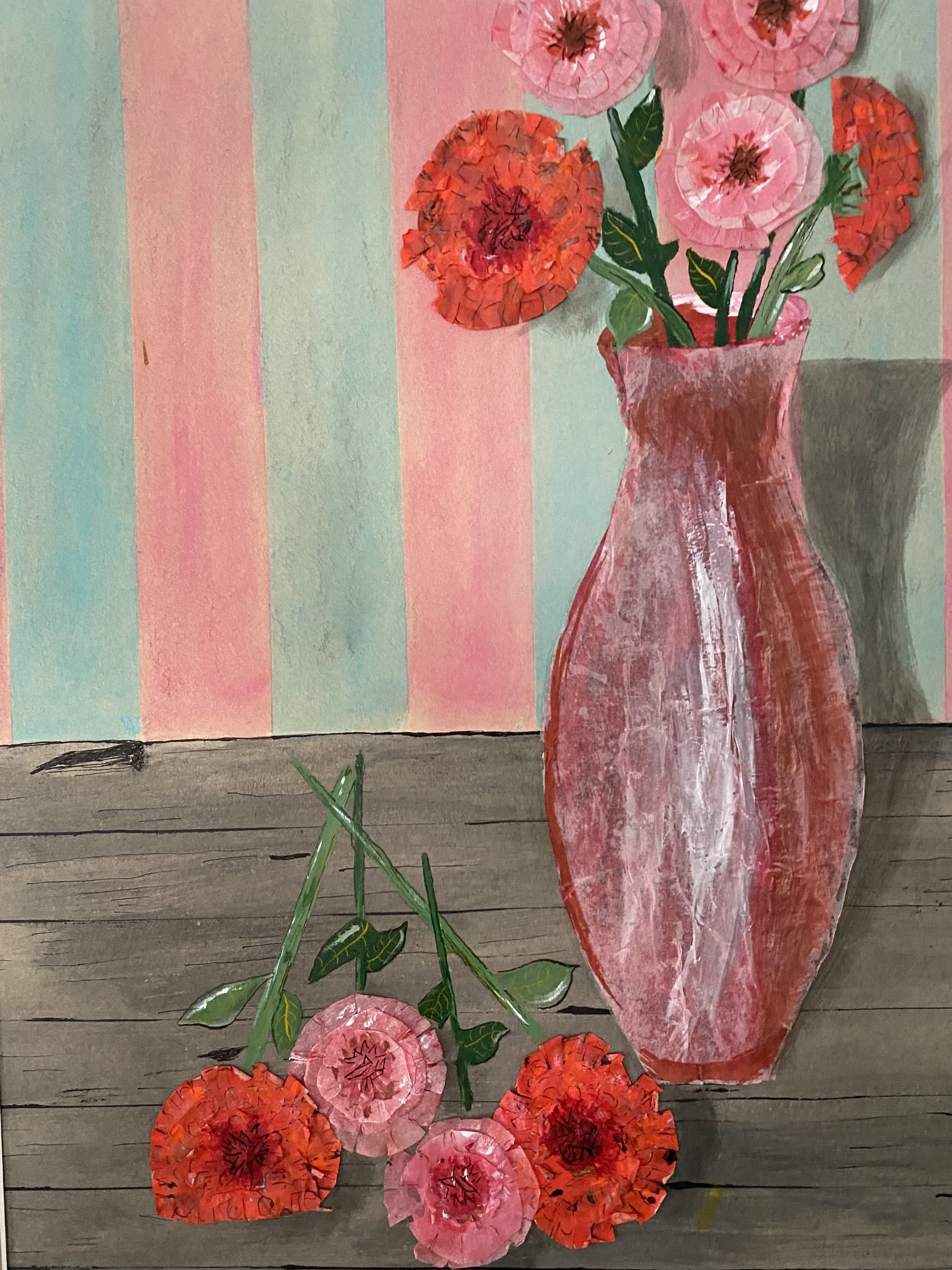 Steve	Butler-	Red Vase with Flowers,	Mixed Media on Paper	$400