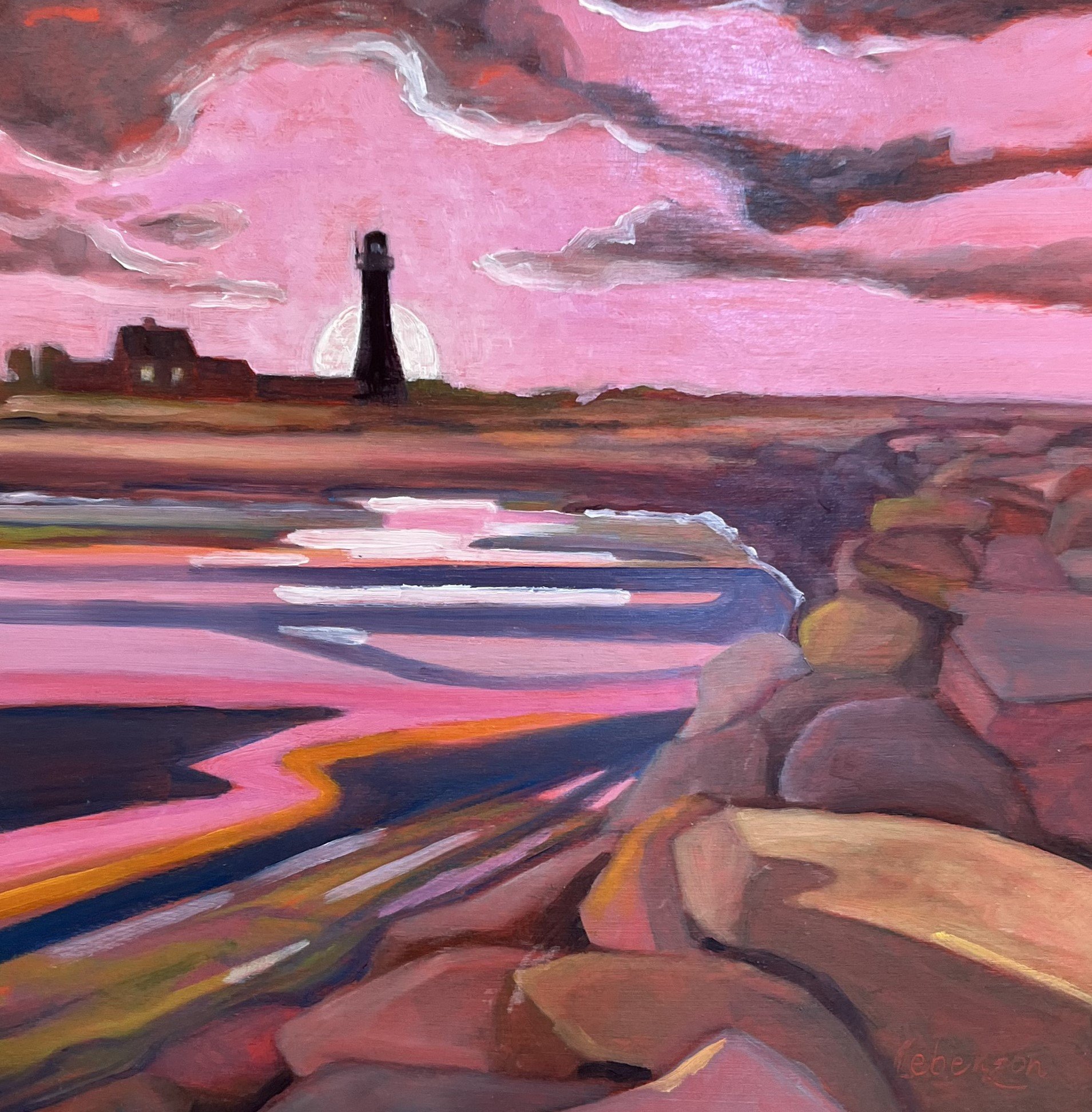 Suzette	Lebenzon	-Flower Moon Rising over Old Scituate Light,	Oil	$250