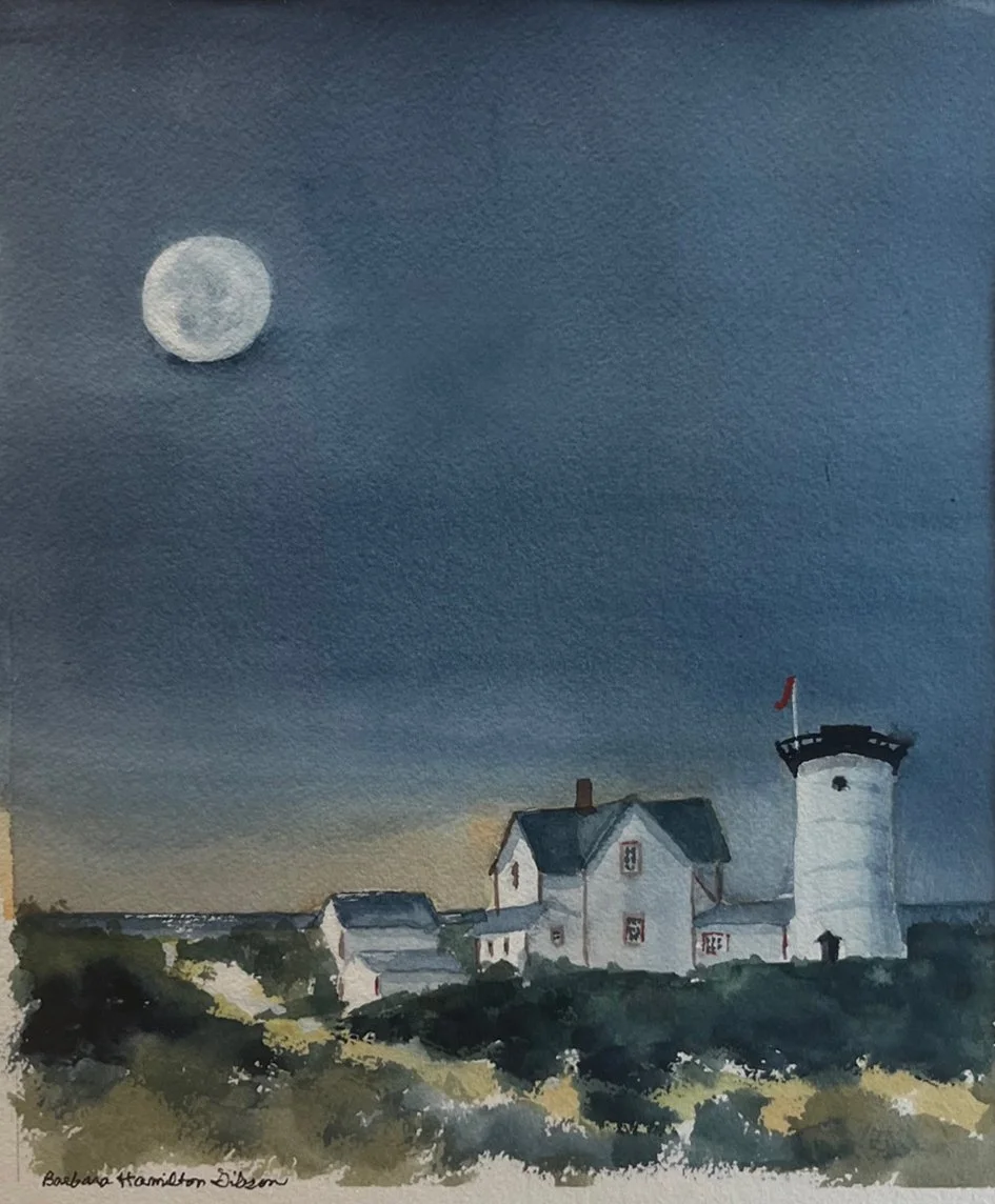 Barbara Hamilton  Gibson- Stage Harbor Moonlight,	Watercolor	 $350 